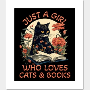 Just A Girl Who Loves Books And Cats Vintage Literary Reading Posters and Art